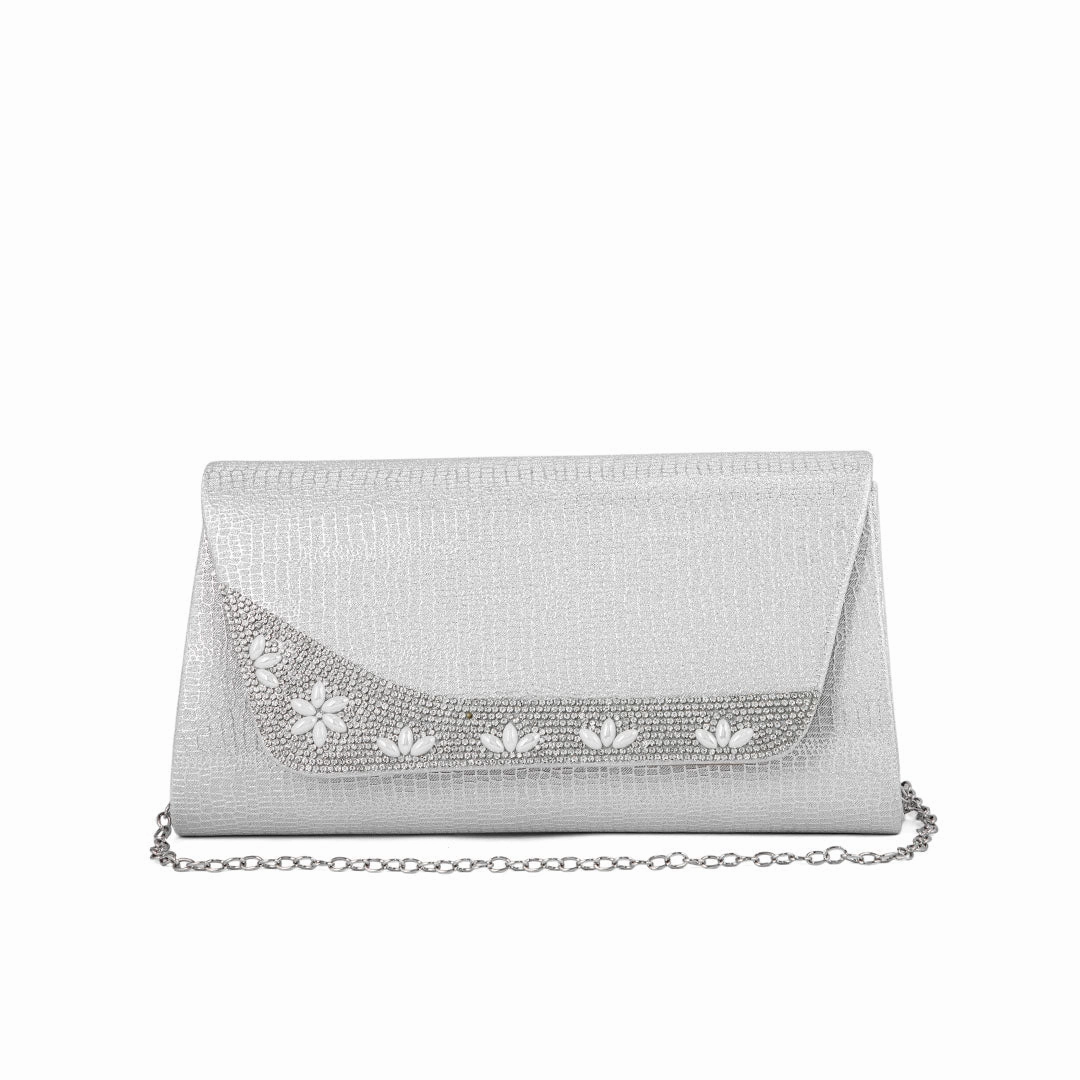 Zip Closure Bag Organized Travel Gear Silver Fancy Clutch P24174