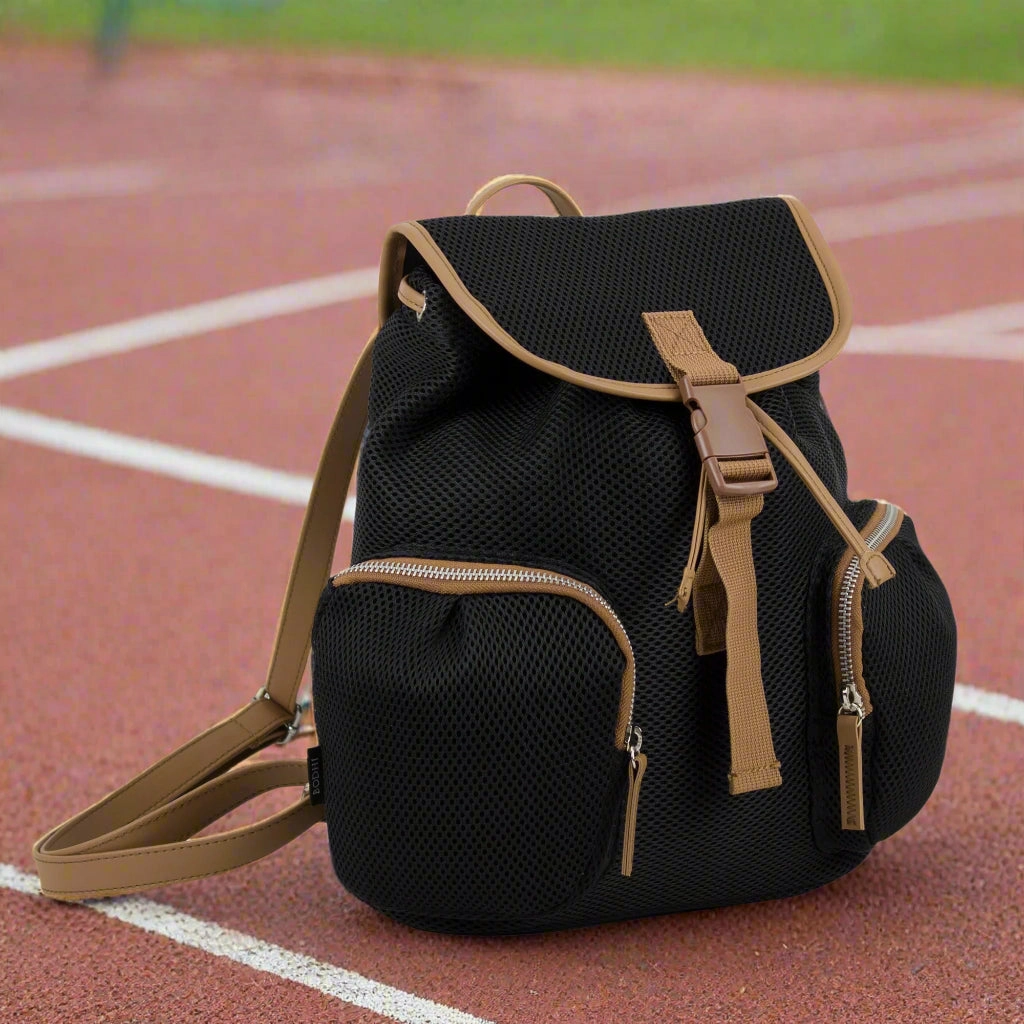 Eco Conscious Bag BODHI Drawstring Mini Backpack Bag with Exterior Cargo Double Zipper Pockets