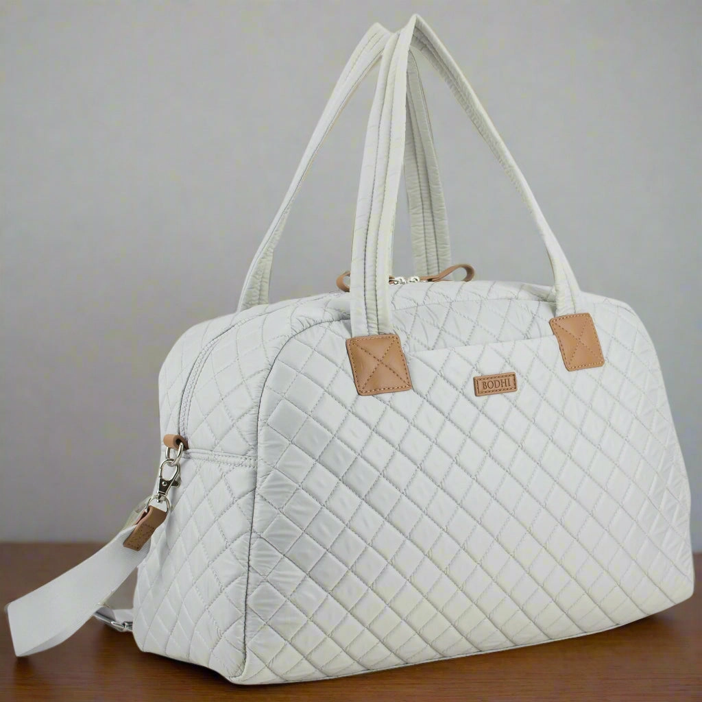 BODHI Quilted Luxe Weekender with Trolley Sleeve and Detachable Crossbody Strap Compact Hand Carry Bag Sport Accessory