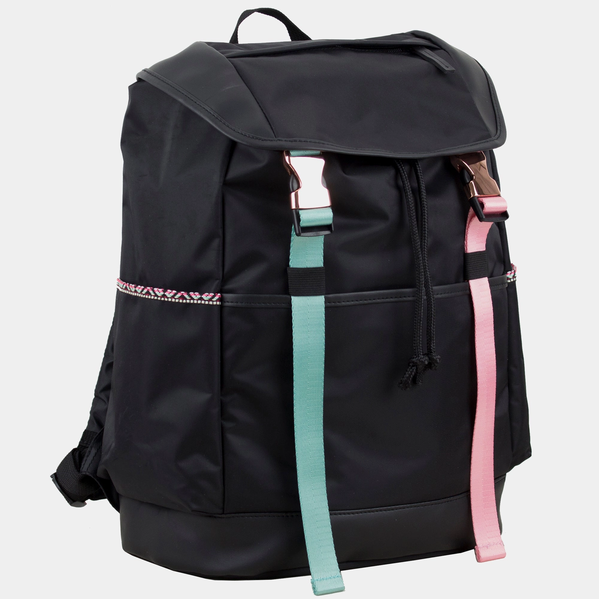 Drawstring Backpack With Double Rose Gold Buckles Functional Piece