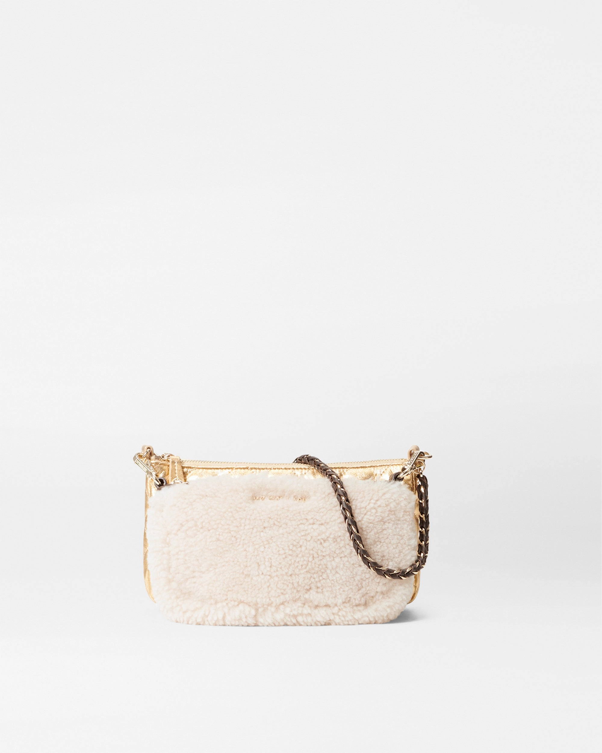 Easy Access Urban Essential Shearling and Gold Metallic Leather Crosby Convertible Crossbody