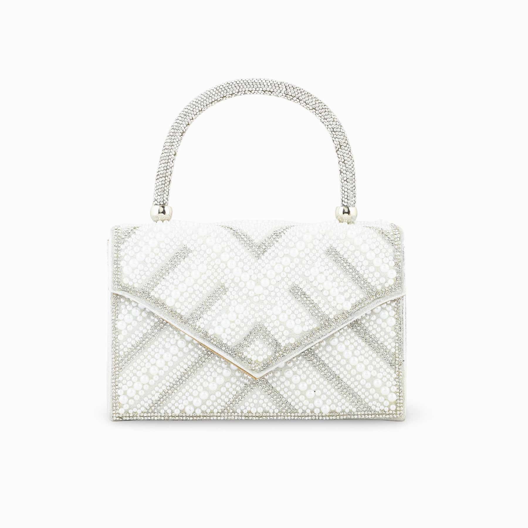 White Bridal Clutch P24366 Compact Storage Bag Minimal Choice