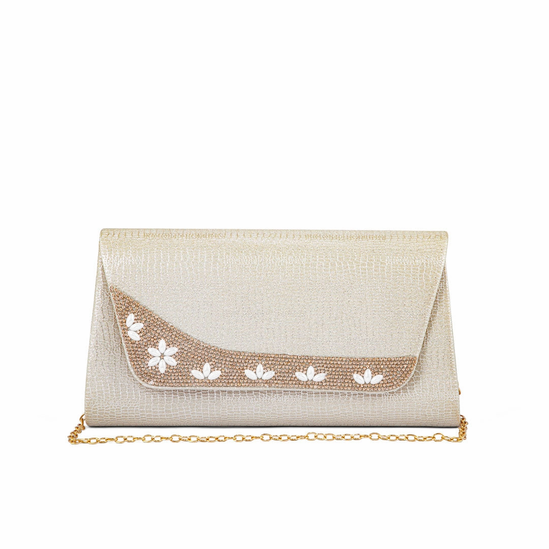 Versatile Use Beige Fancy Clutch P24174