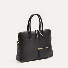 Grained Leather Briefcase ~ LENA - BLACK Stylish Organizer