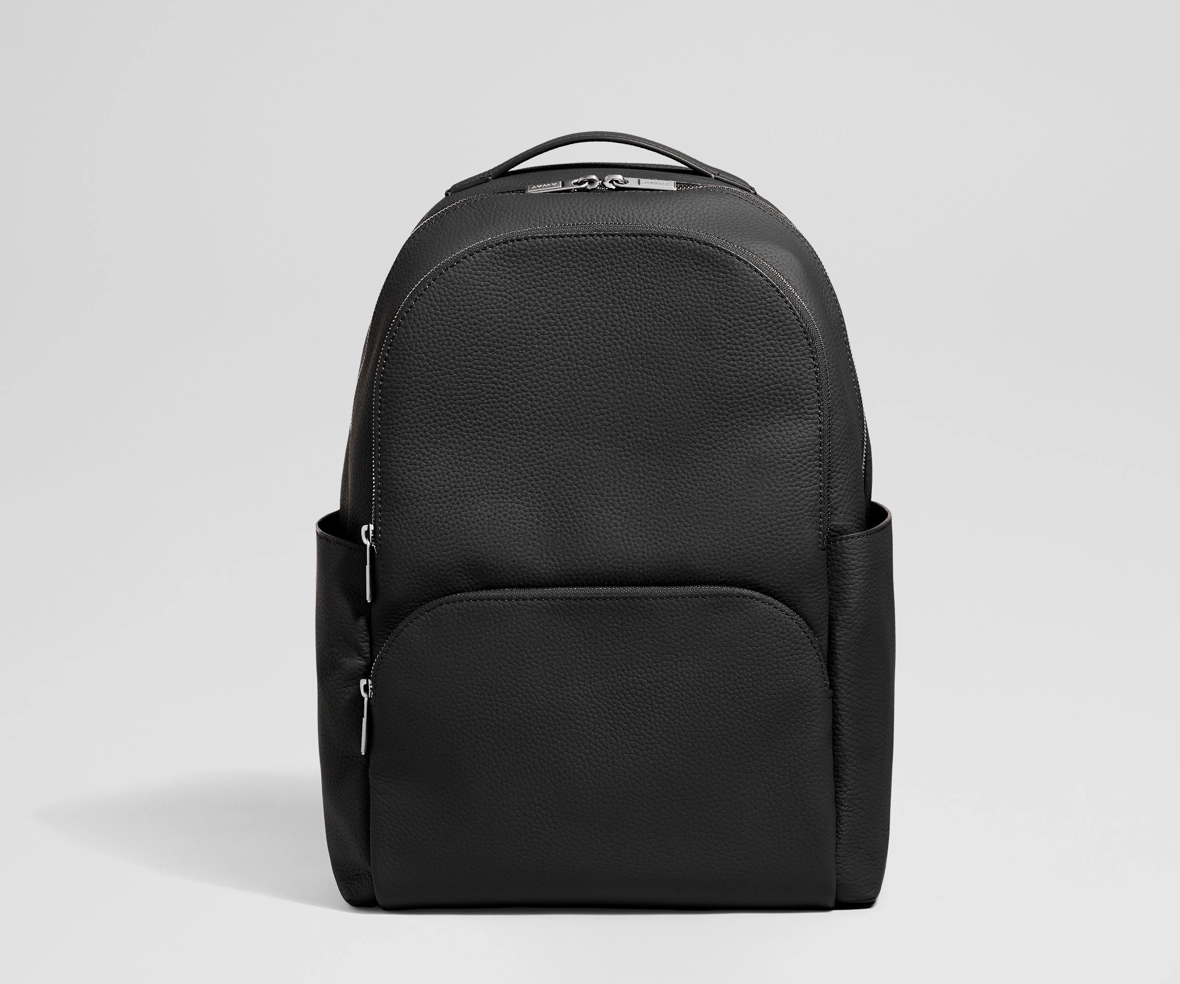 Leather Backpack in Jet Black Minimal Look Secure Pocket