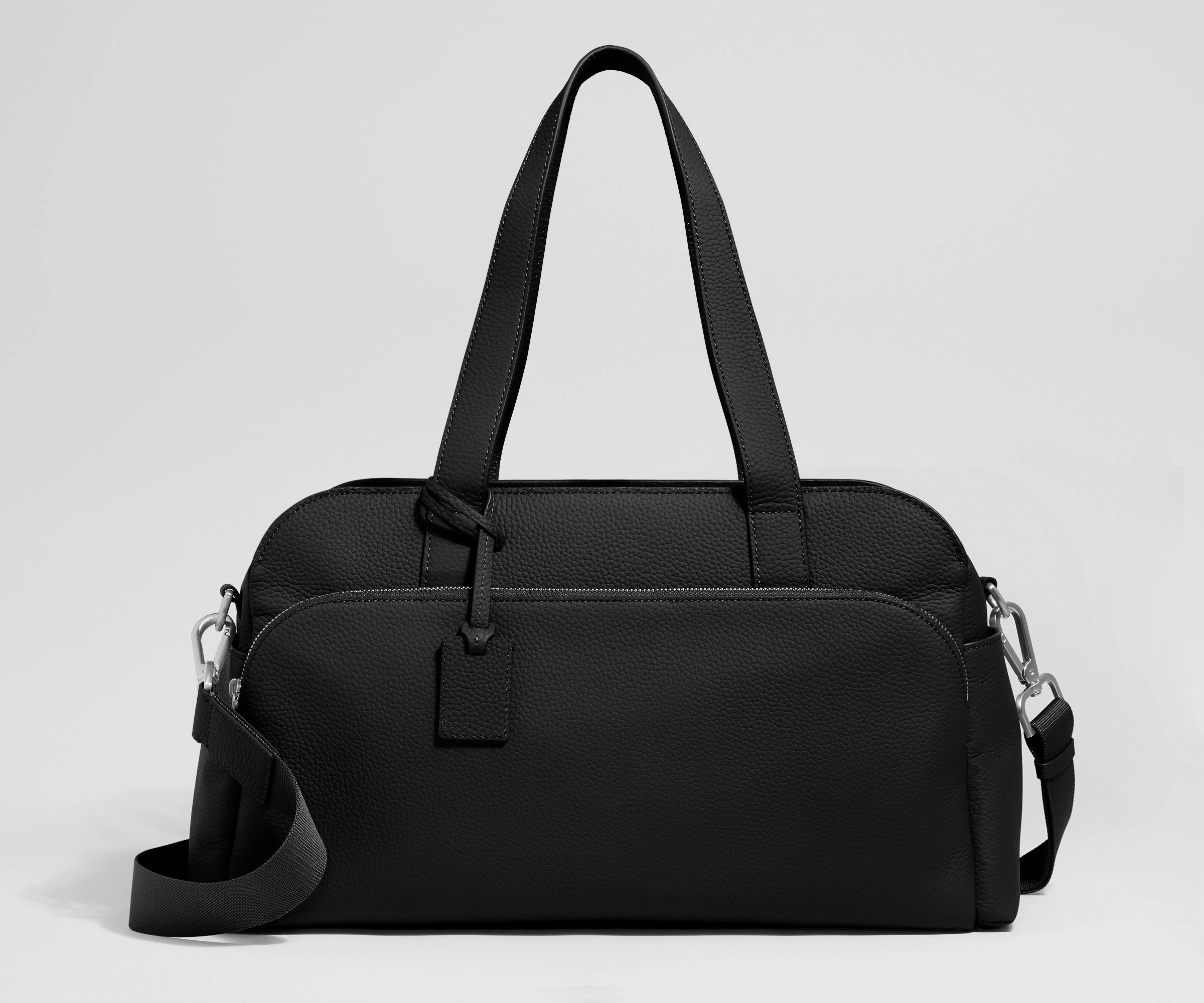 Leather Duffle in Jet Black Durable Stitching Unisex Bag