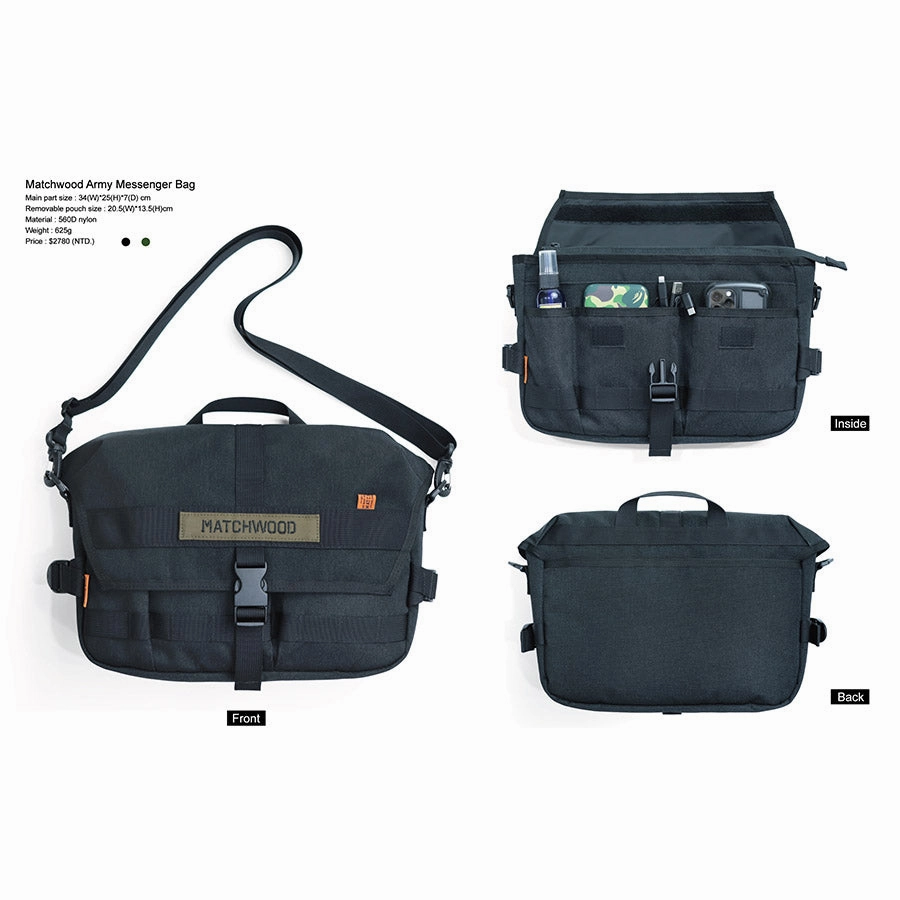 Everyday Use Elegant Function MATCHWOOD Army Messenger Bag - Black  (690g)