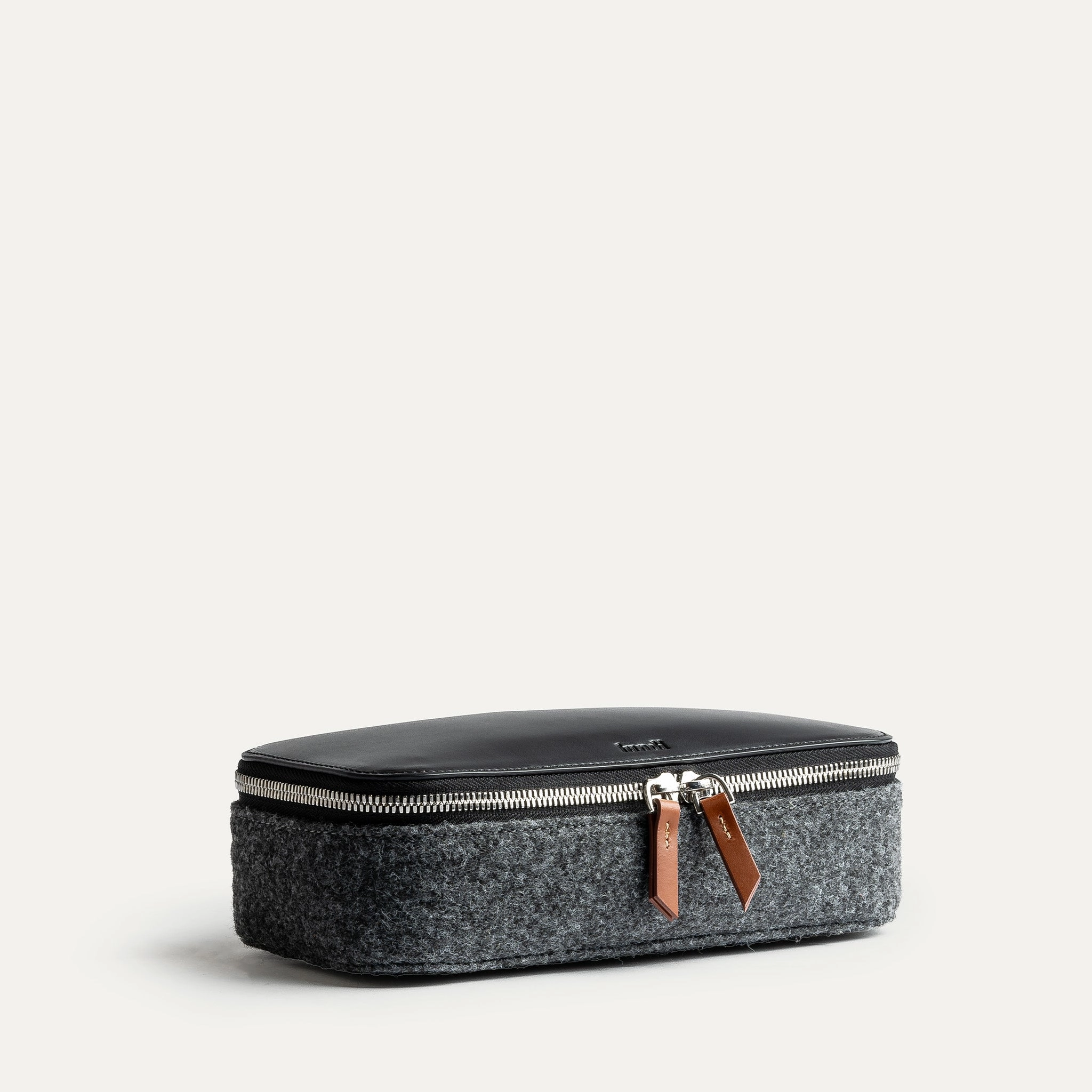 Soft Fabric Minimal Design Trousse de toilette ~ JULIET II - NOIR & COGNAC